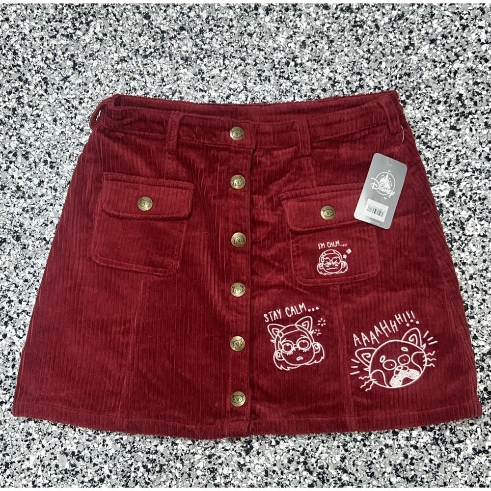 NWT Disney Pixar Womens Turning Red Panda Mei Corduroy Mini Skirt Med Embroider